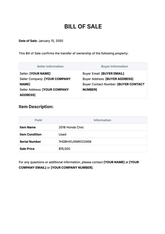 Mobile Home Bill of Sale